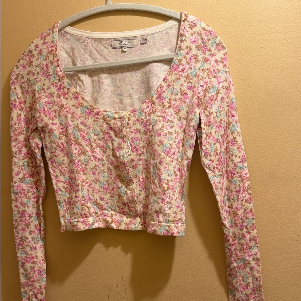 Guess Floral Crop Top in Pink and Cream